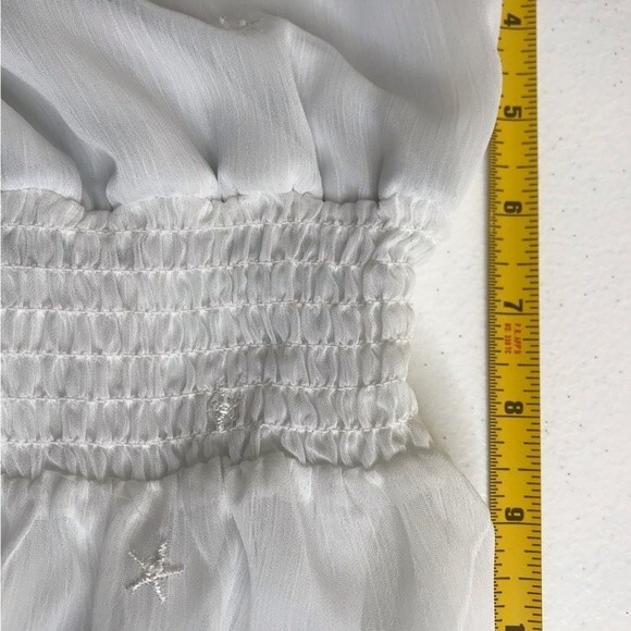 Peach Love Romper White Embroidered Gauzy Ruffle Hem Front Tie Womens Medium - Picture 13 of 16